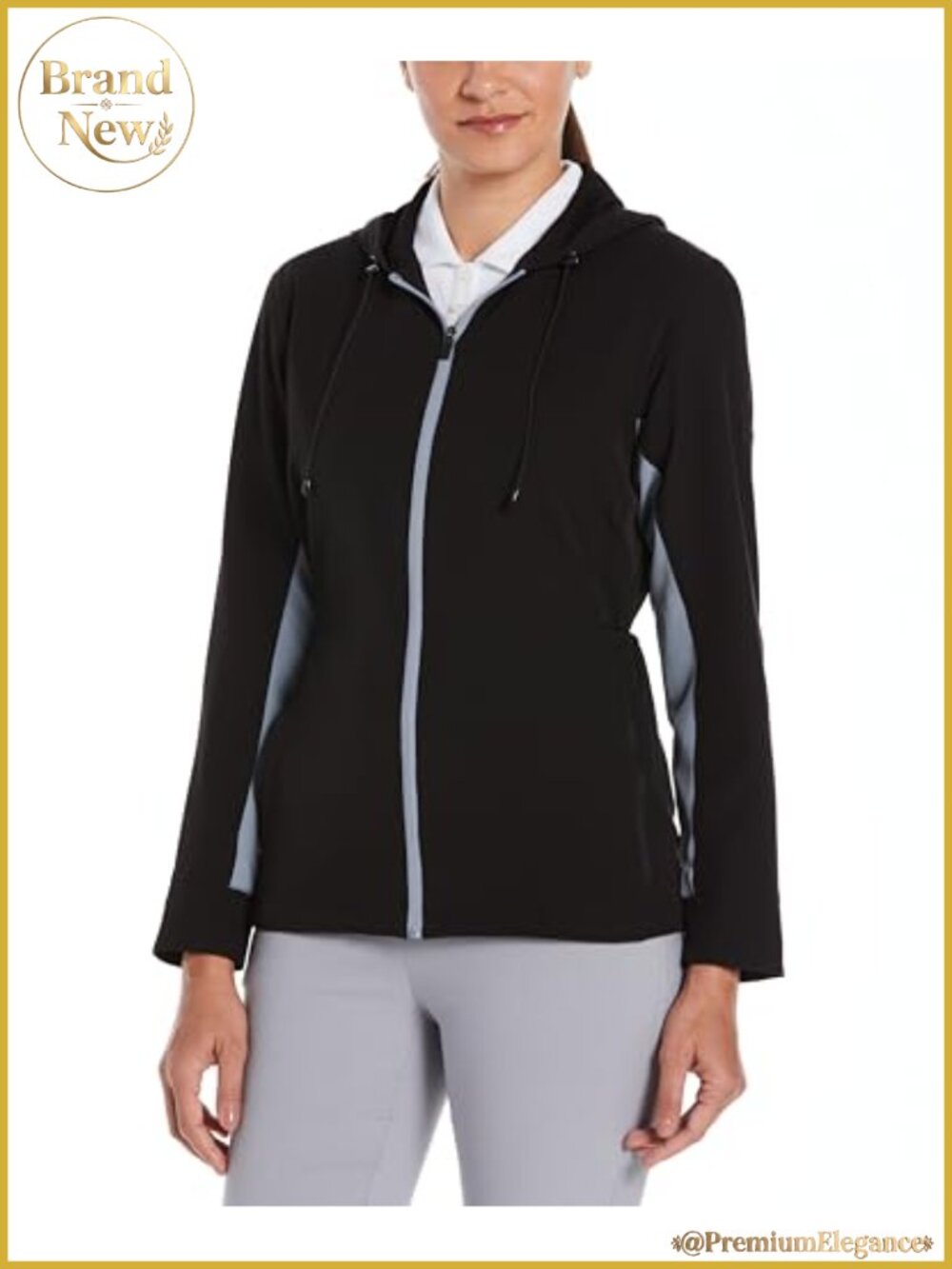 Women's Water Repellent Zip Golf Jacket with Hood, UPF Sun Protection